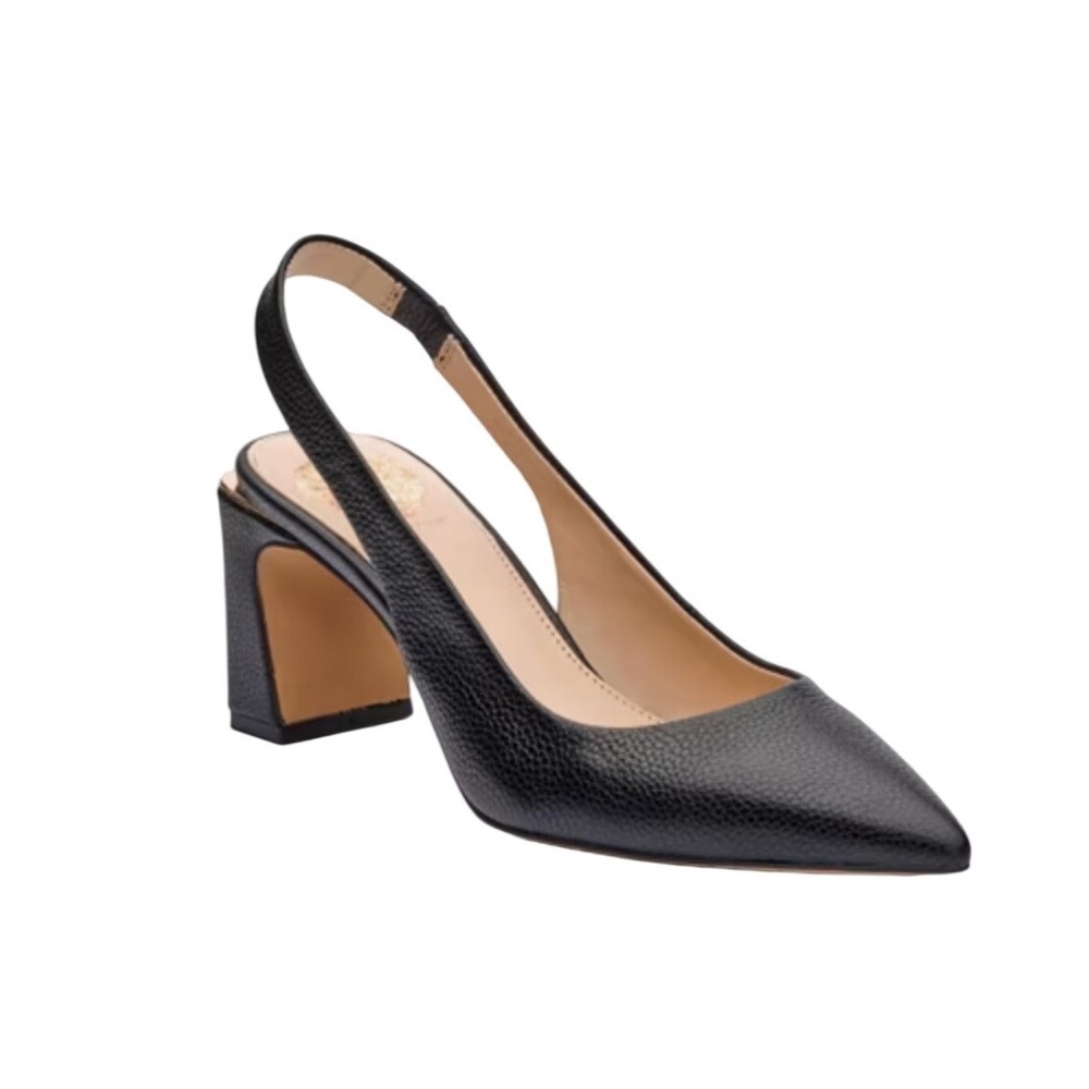 Vince Camuto Slingback Pumps Womens 5.5 Black Pebbled Leather Pointed Block Heel